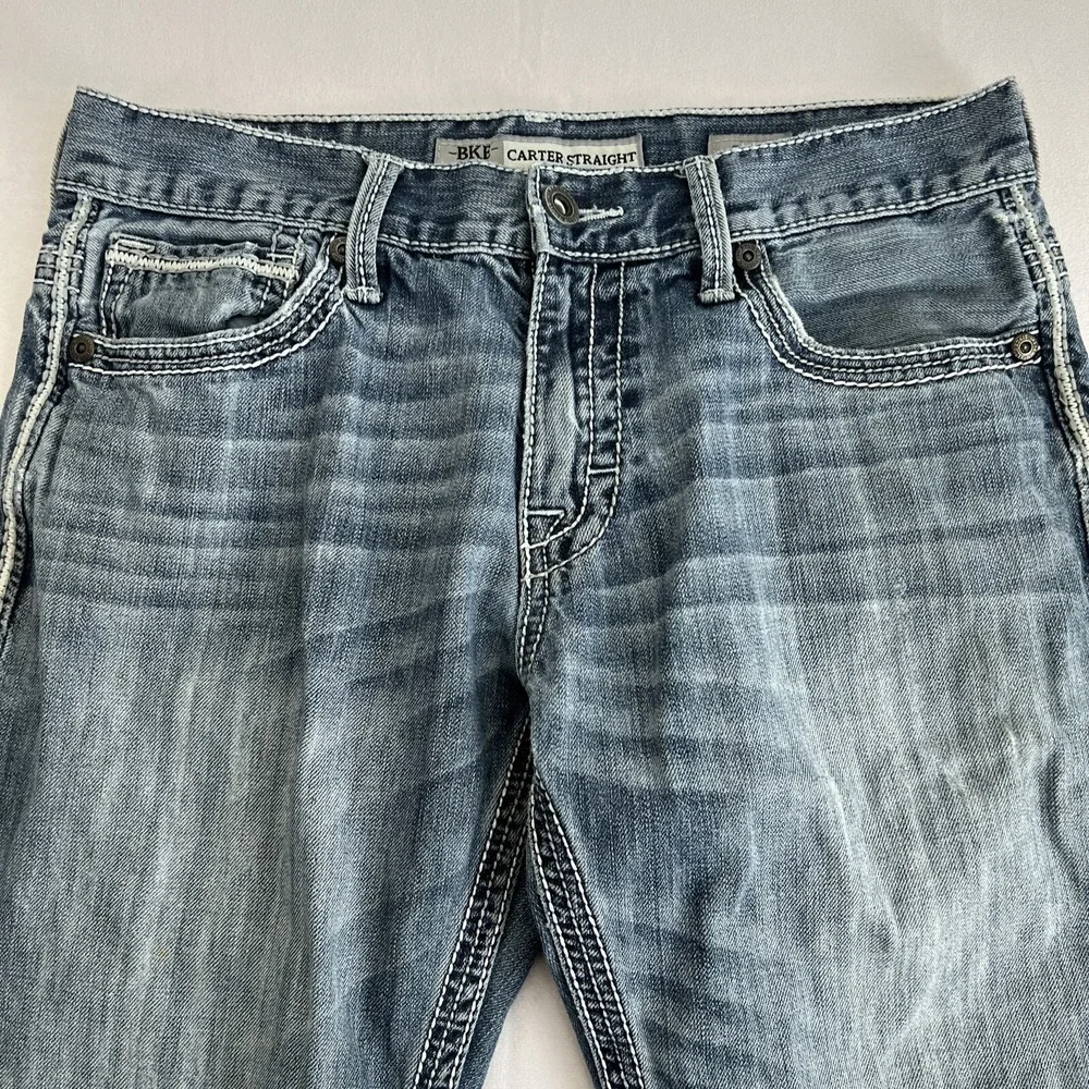Bke‎ Jeans Men's Size 32R (31x30) Carter Straight Distressed Buckle Denim Blue